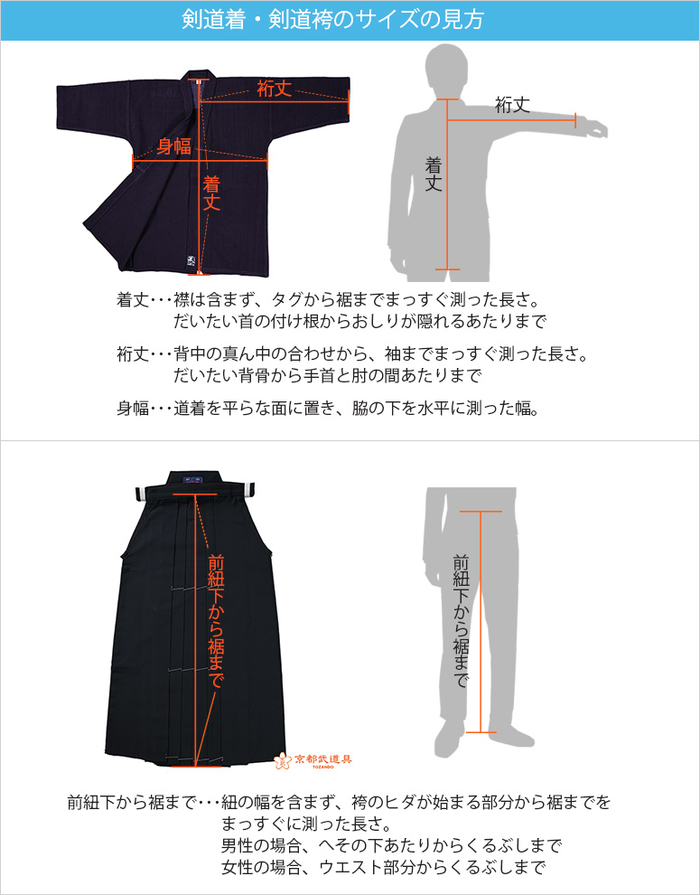 剣道着、剣道袴サイズの測り方
